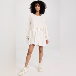 Free people Cream Tiered Mini Dress with Sweatshirt Top XL